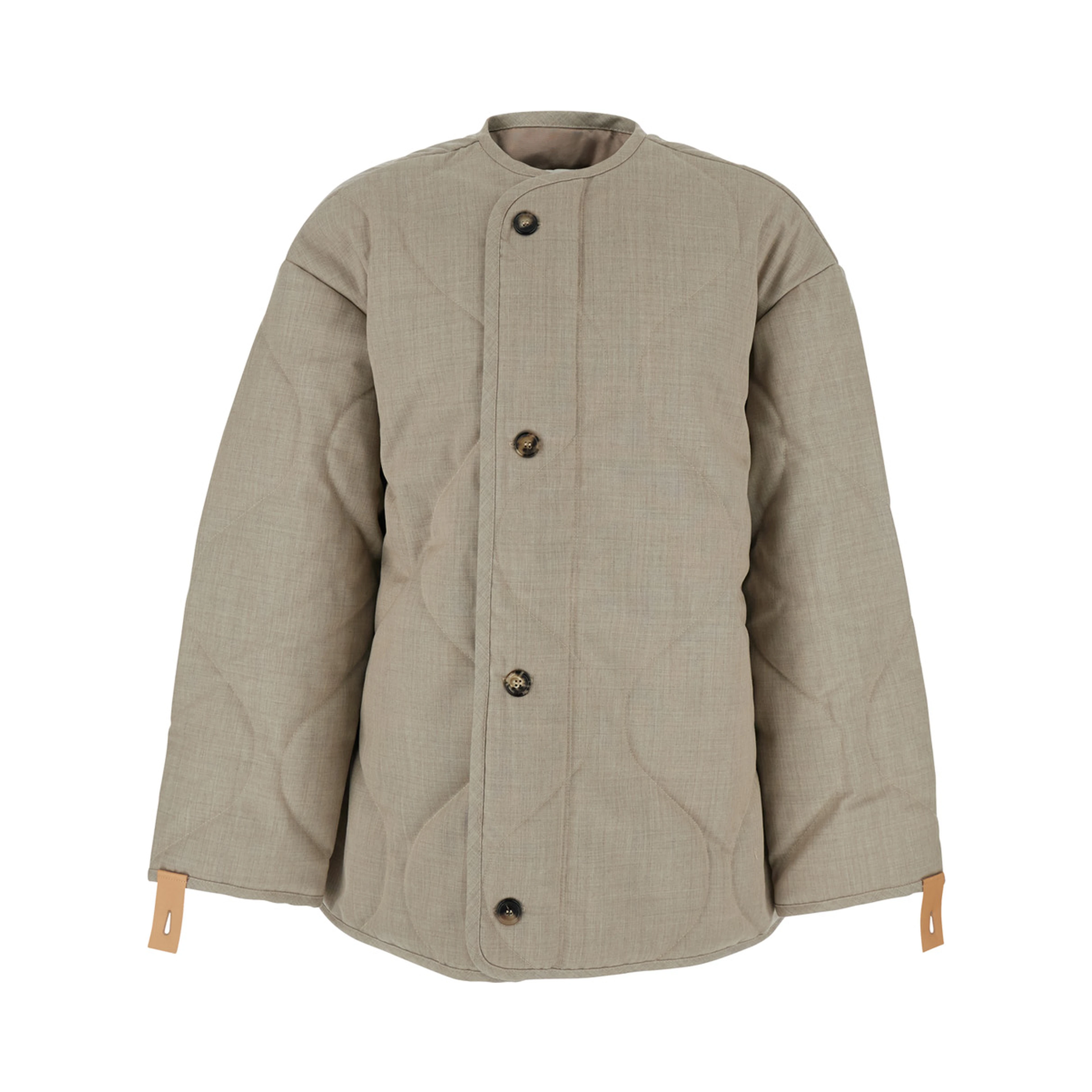 Beige Crewneck Jacket with Quilted Design on the Front and Logo Embroidery on the Rear in Fabric Man