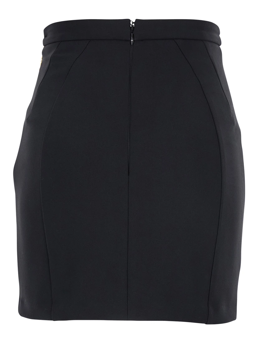 Black Skirt with Metallic Pendant and Patch Pockets in Fabric Woman