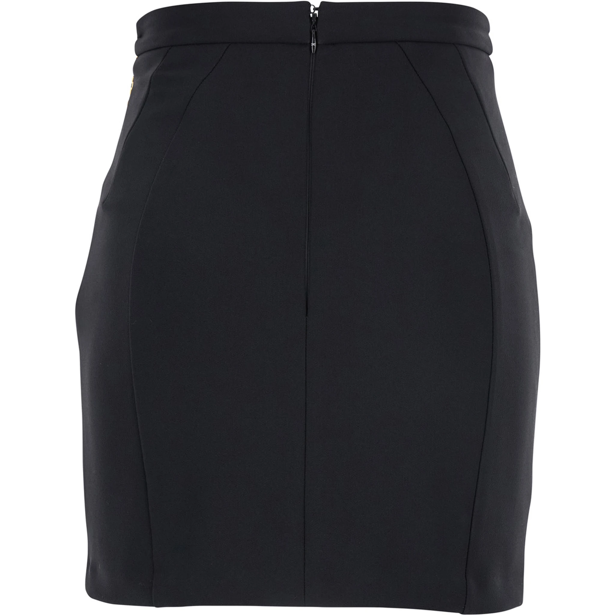 Black Skirt with Metallic Pendant and Patch Pockets in Fabric Woman
