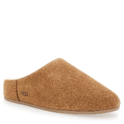 Elea Beige Mules with Logo Lettering on the Side and Shearling Lining in Suede Woman