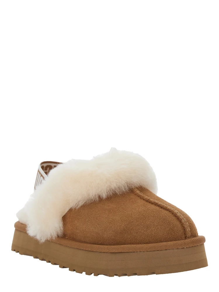 Disquette Beige Mule with Fur and Logo on Back in Suede Girl alternative