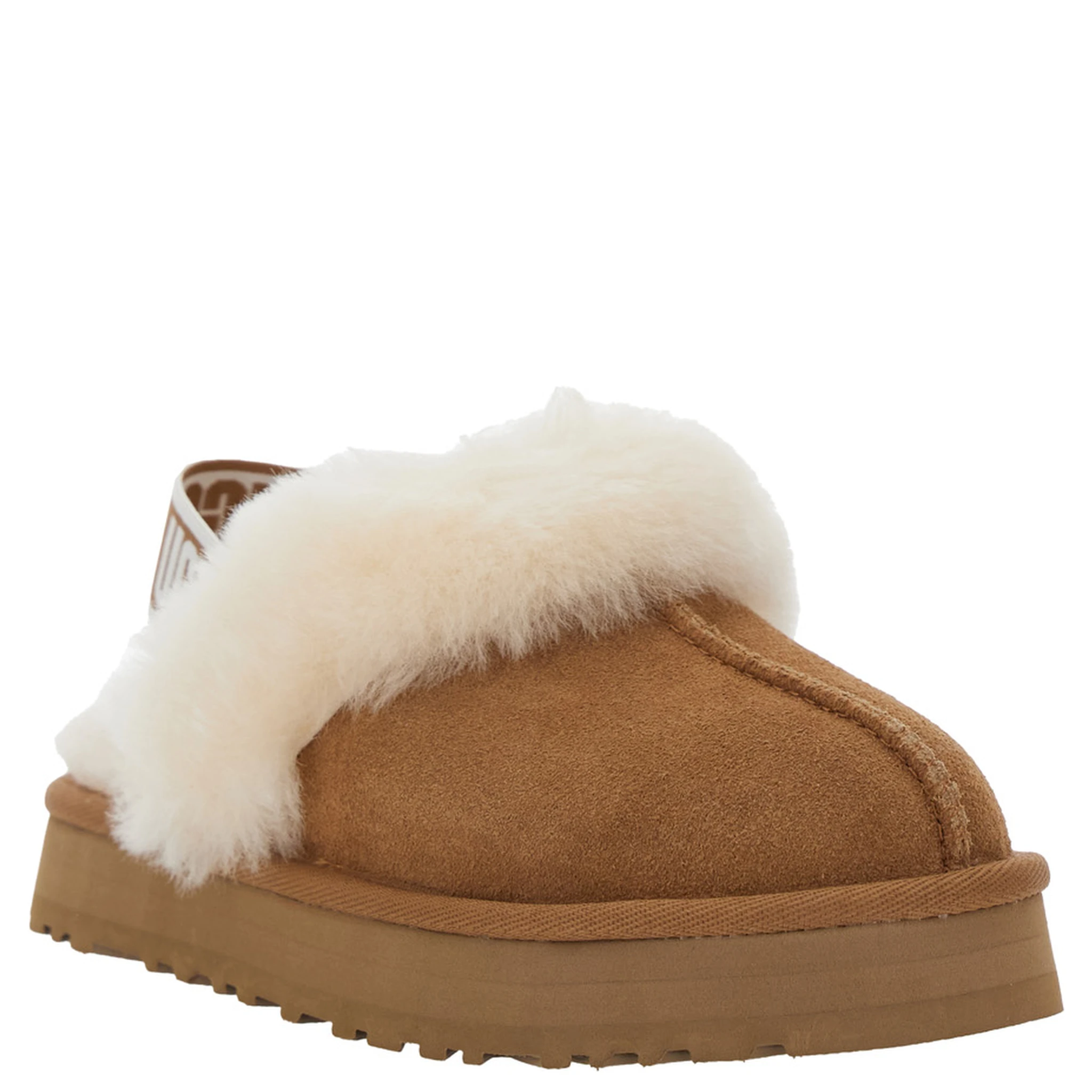 Disquette Beige Mule with Fur and Logo on Back in Suede Girl