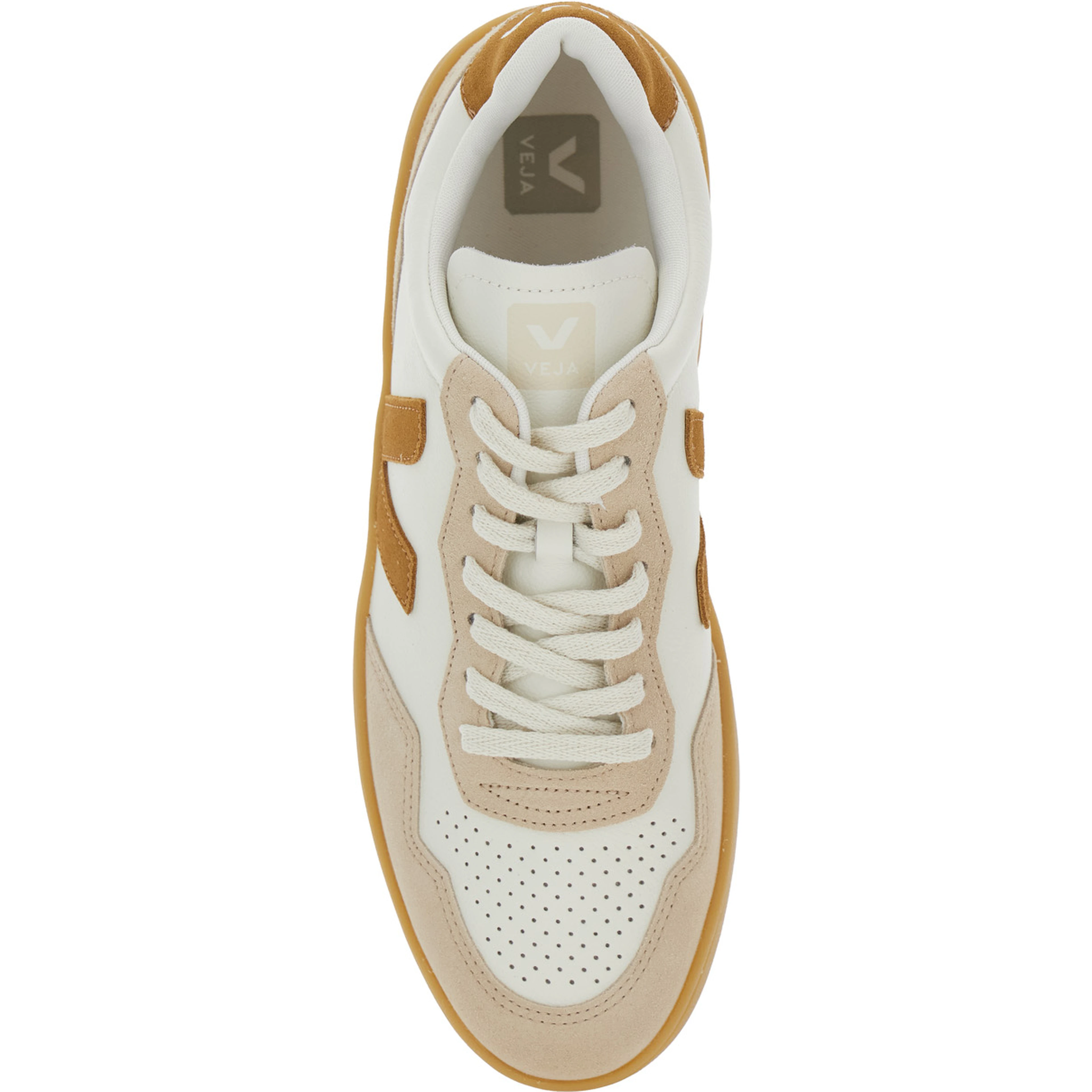 V90 Beige Sneaker with Side Logo and Perforated Toe in Leather Unisex