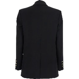 Black Double-Breasted Jacket with Notched Revers in Wool Blend Woman