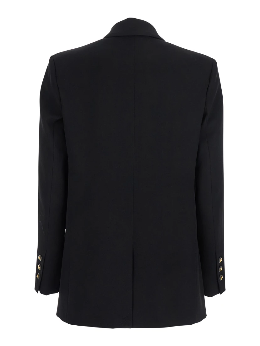 Black Double-Breasted Jacket with Notched Revers in Wool Blend Woman