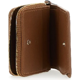 Beige Wallet with Snap Button and Zip Closure in GG Canvas Woman