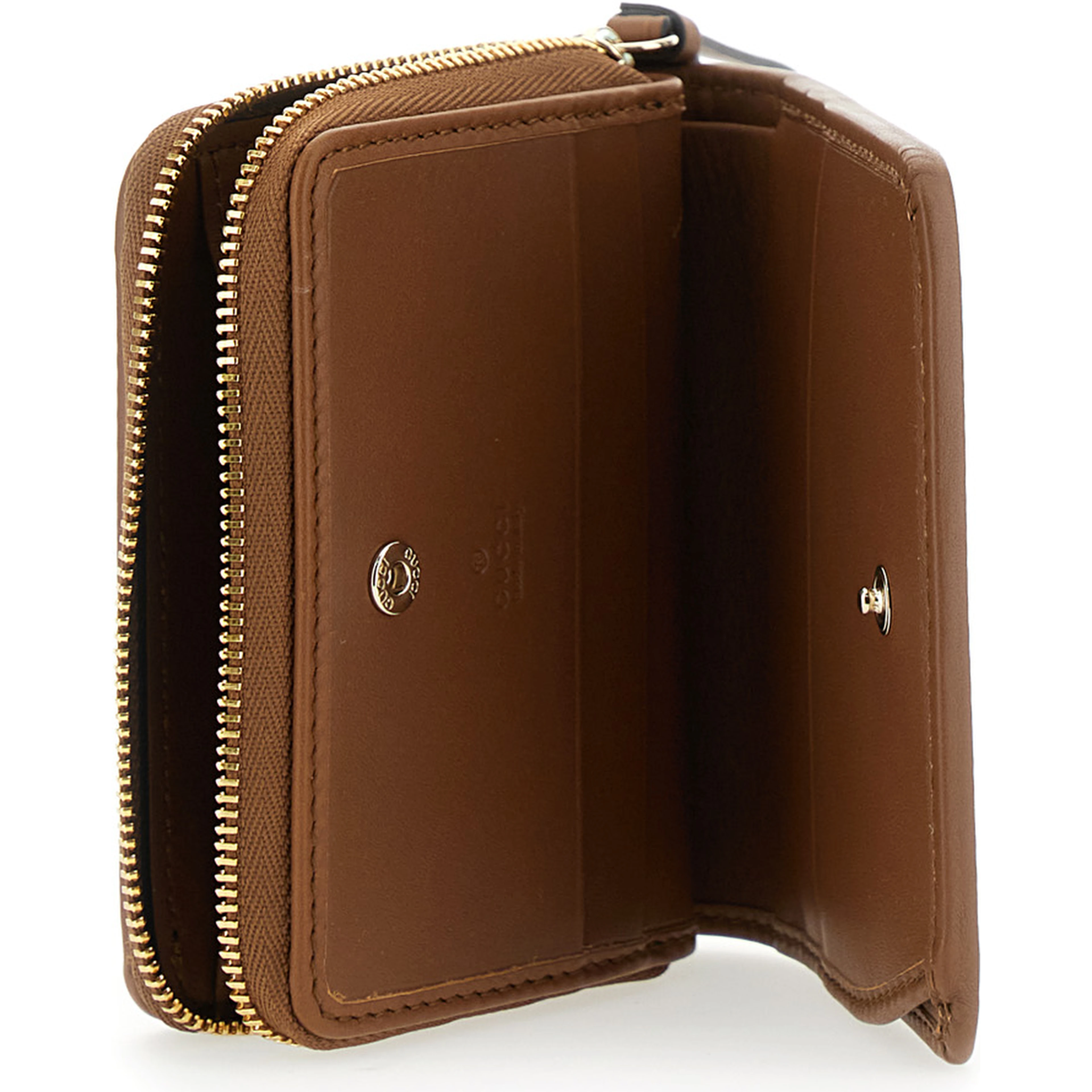 Beige Wallet with Snap Button and Zip Closure in GG Canvas Woman