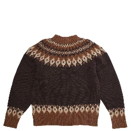 Brown Crew Neck Sweater with Geometric Motif in Wool Blend Boy