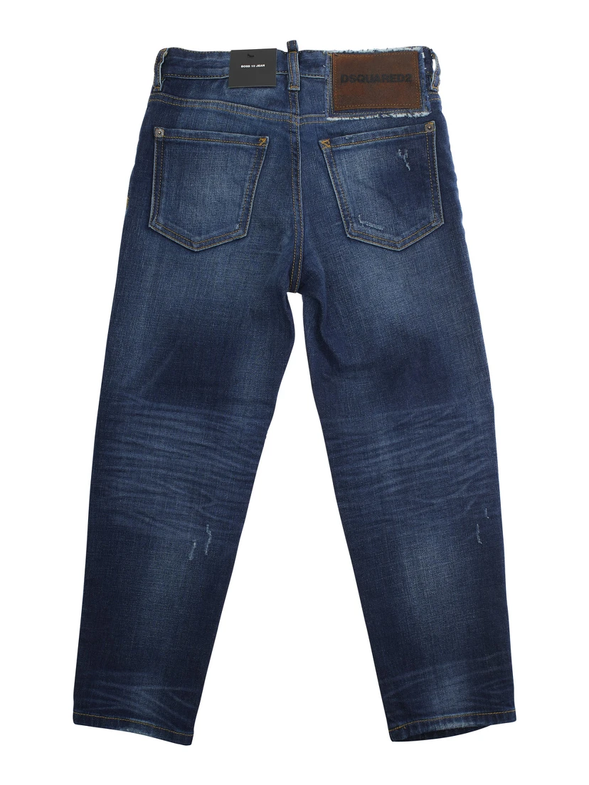 Boss 10 Blue Jeans with Logo Patch on the Rear and Ripped Details in Denim Boy