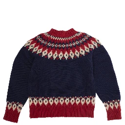 Multicolor Crew Neck Sweater with Geometric Motif in Wool Blend Boy