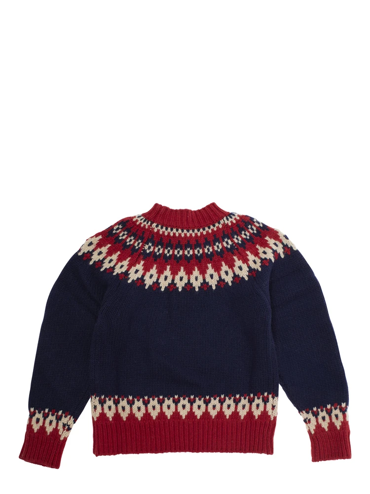 Multicolor Crew Neck Sweater with Geometric Motif in Wool Blend Boy alternative