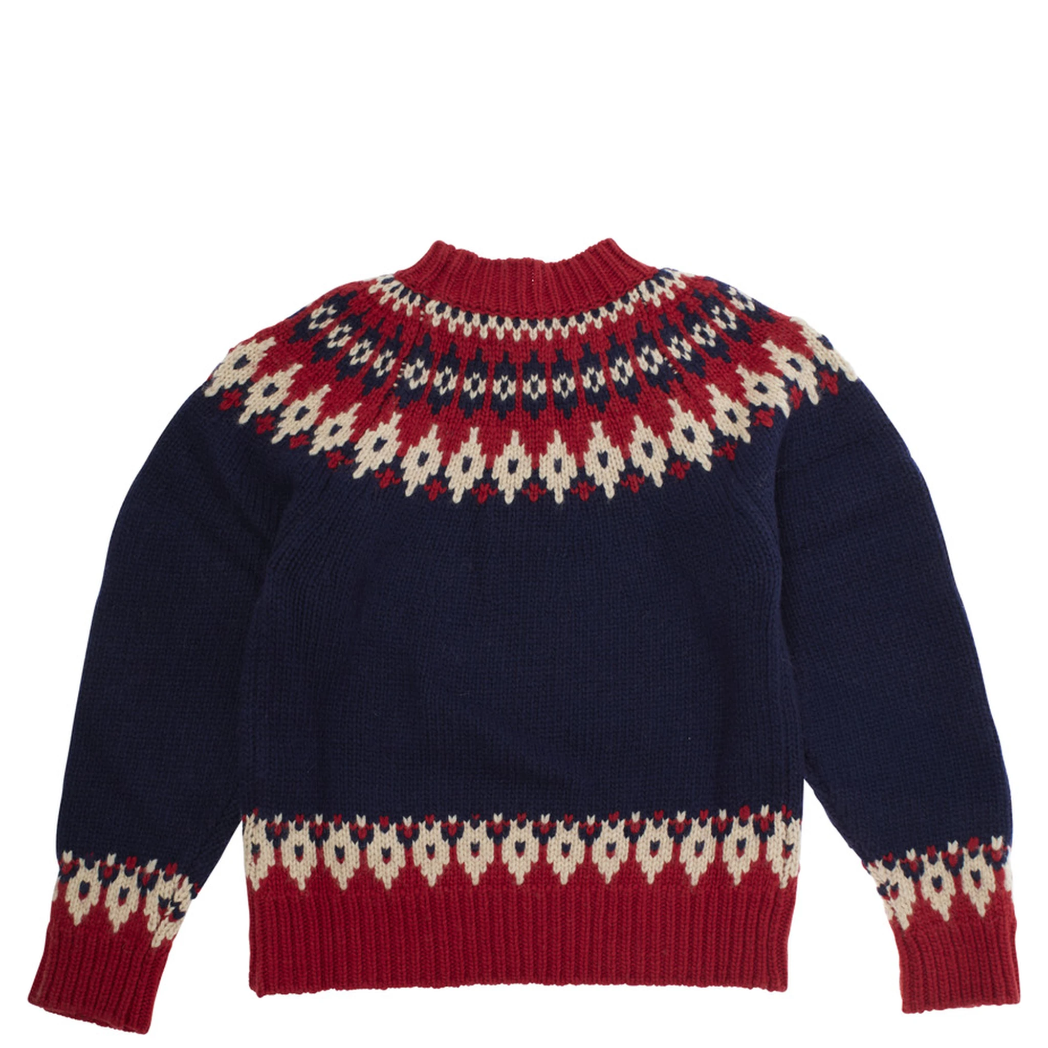 Multicolor Crew Neck Sweater with Geometric Motif in Wool Blend Boy