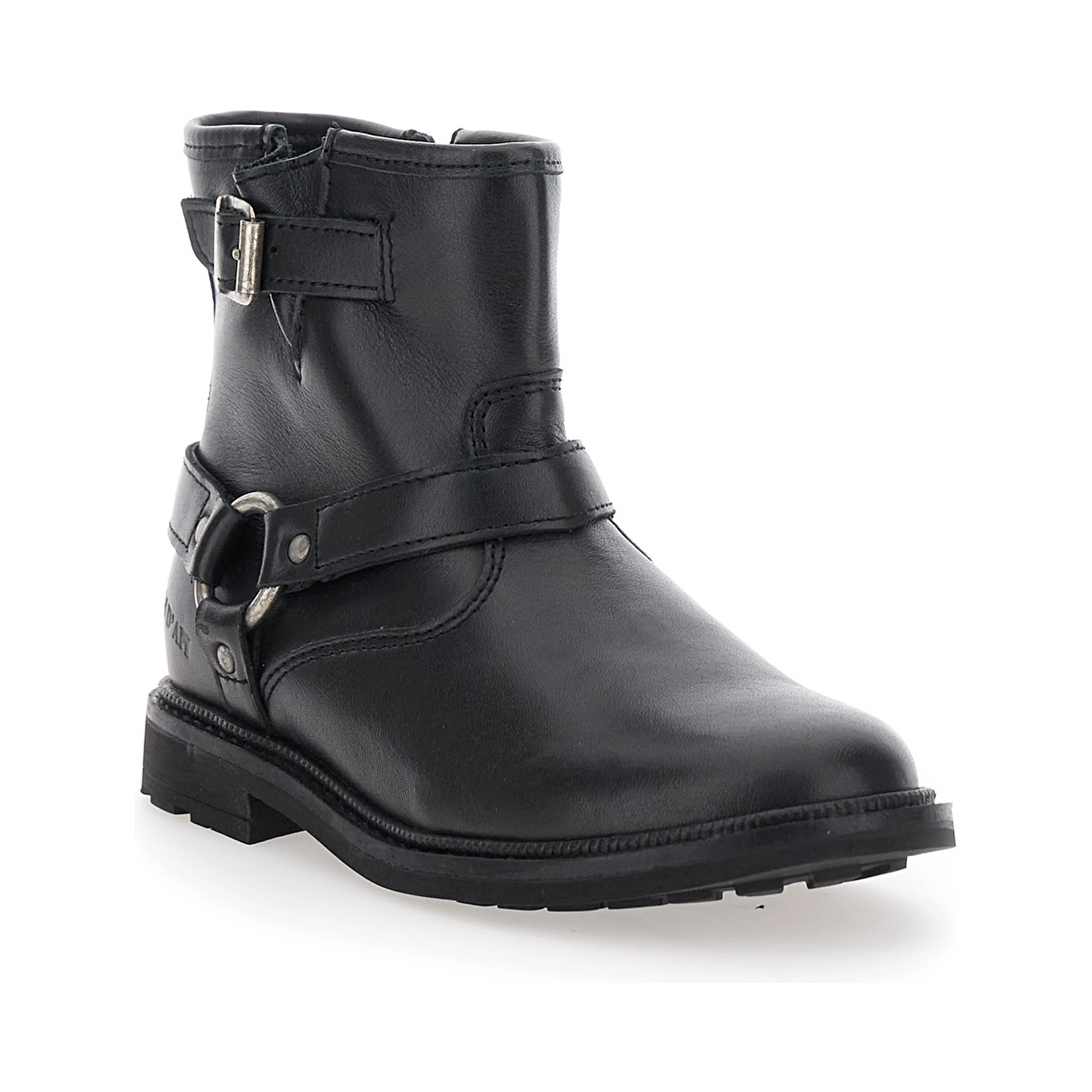 Black Ankle Boots with Harness Detail in Rubber Girl