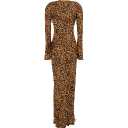 Brown Dress with Round Neck and All-Over Leopard Print in Viscose Woman