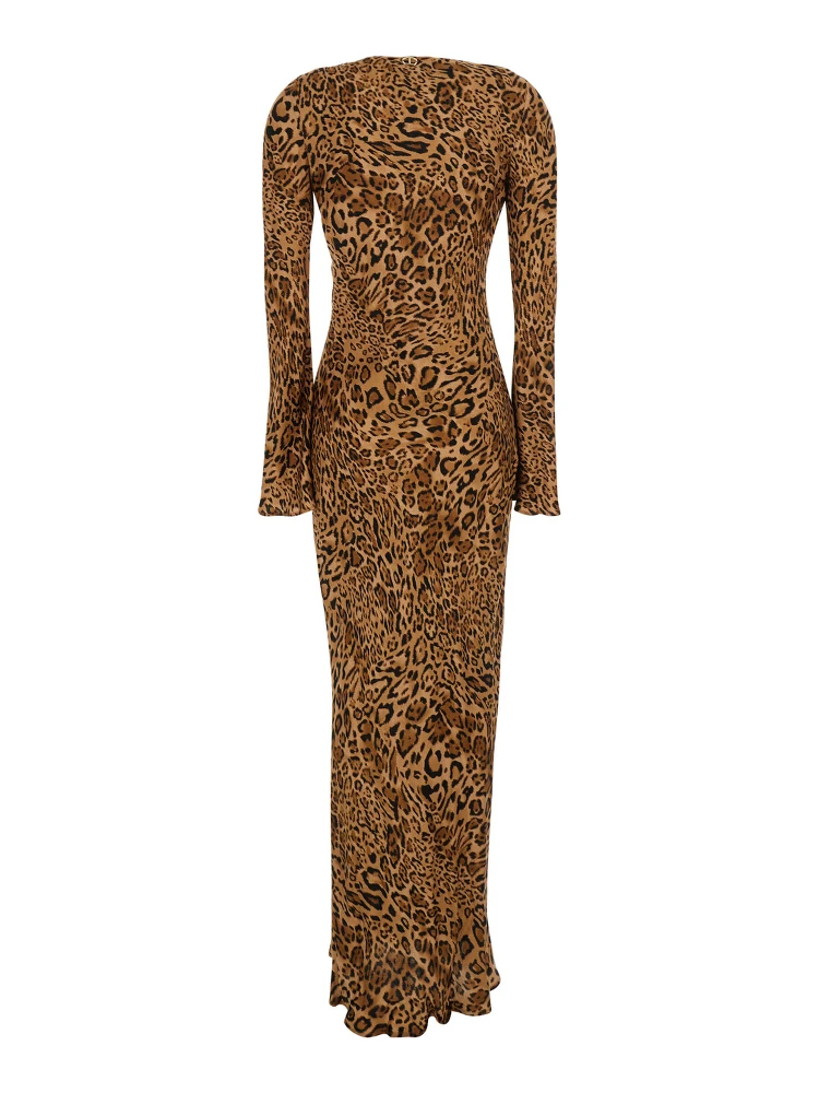 Brown Dress with Round Neck and All-Over Leopard Print in Viscose Woman alternative