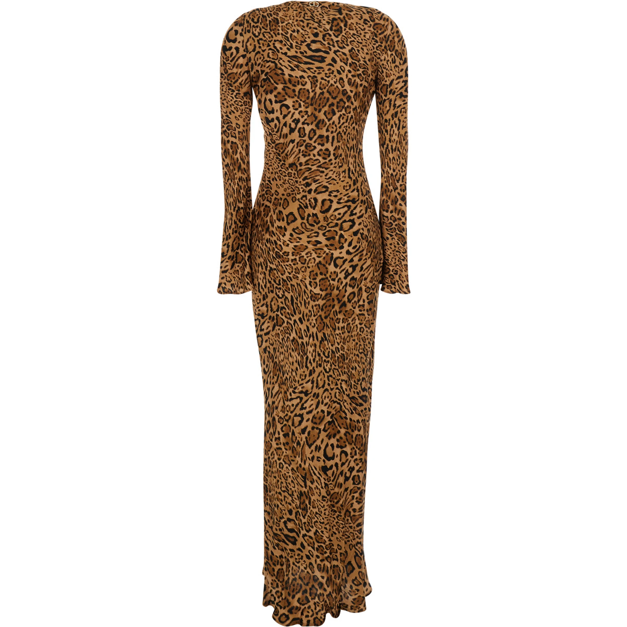 Brown Dress with Round Neck and All-Over Leopard Print in Viscose Woman