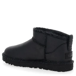 Classic Ultra Mini Black Ankle Boots with Shearling Lining in Leather Woman
