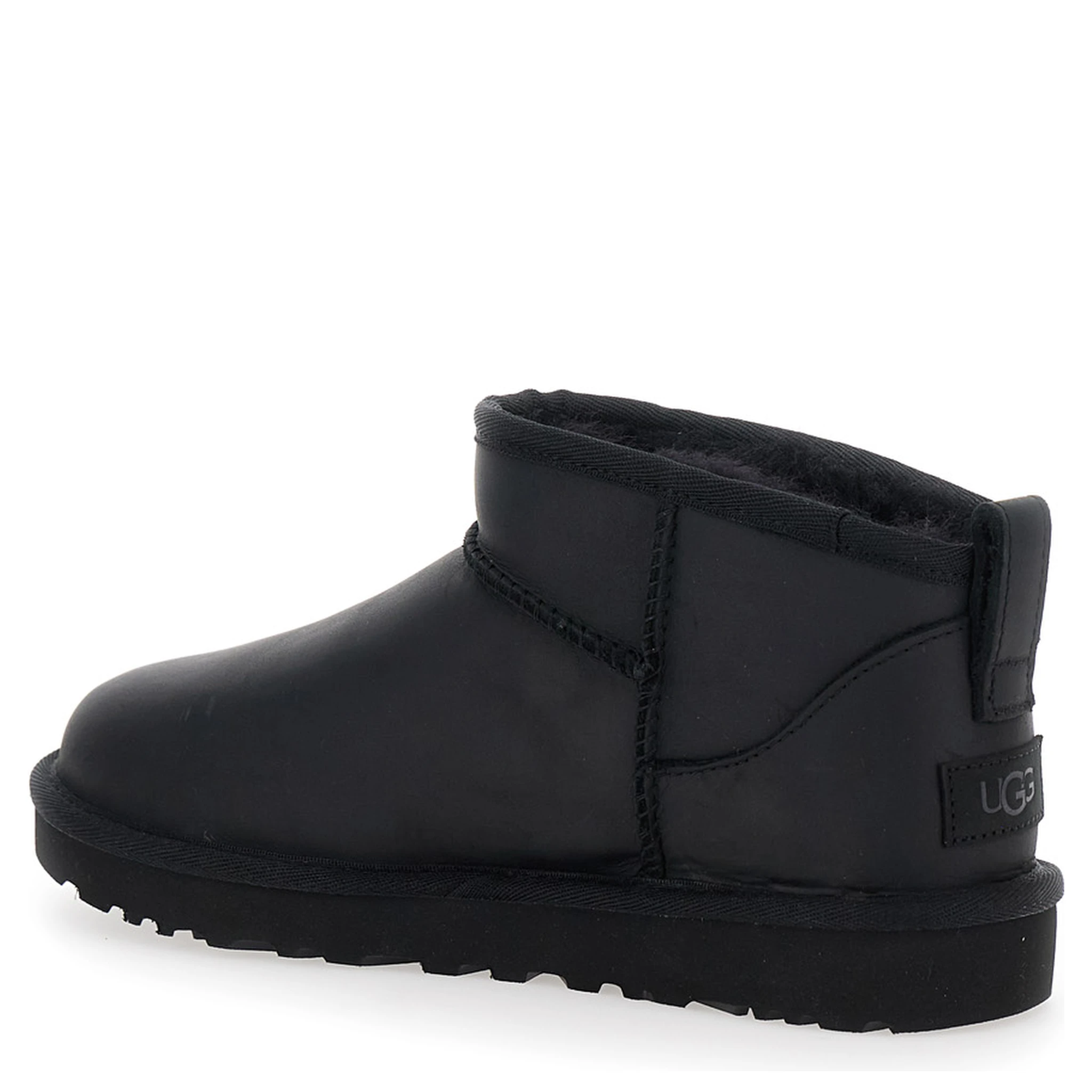 Classic Ultra Mini Black Ankle Boots with Shearling Lining in Leather Woman