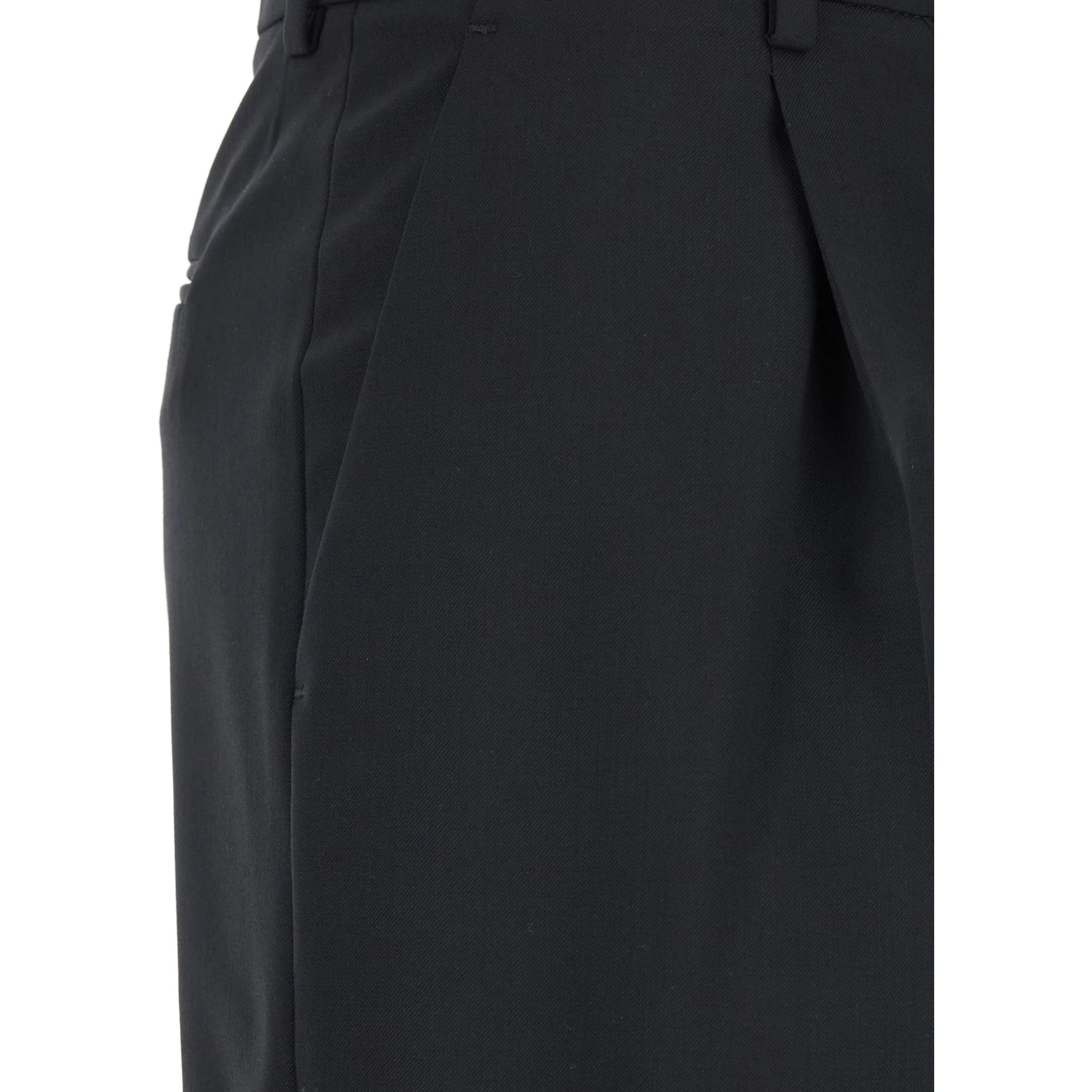 Lola Black Pants with High Waist and Pleated Details in Wool Stretch Woman