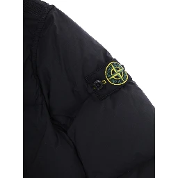 Black Down Jacket with Fixed Hood and Logo Patch on the Sleeve in Tech Fabric Boy