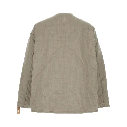 Beige Crewneck Jacket with Quilted Design on the Front and Logo Embroidery on the Rear in Fabric Man