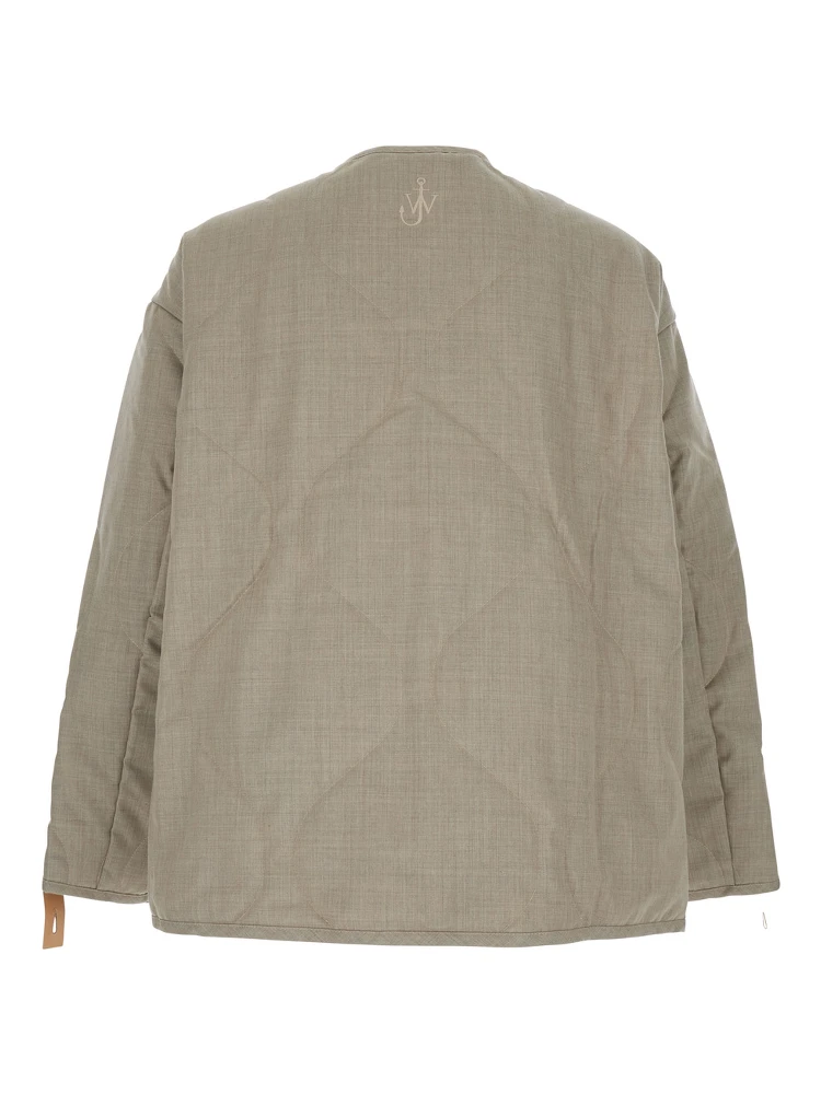 Beige Crewneck Jacket with Quilted Design on the Front and Logo Embroidery on the Rear in Fabric Man alternative