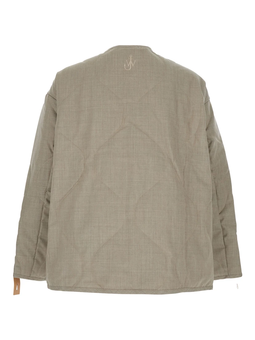 Beige Crewneck Jacket with Quilted Design on the Front and Logo Embroidery on the Rear in Fabric Man