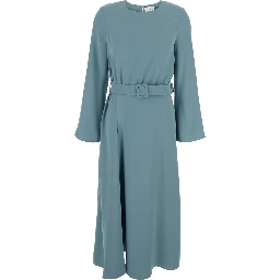 Blue Long Dresses with Round Neckline and Waistband in Cady Fabric Woman