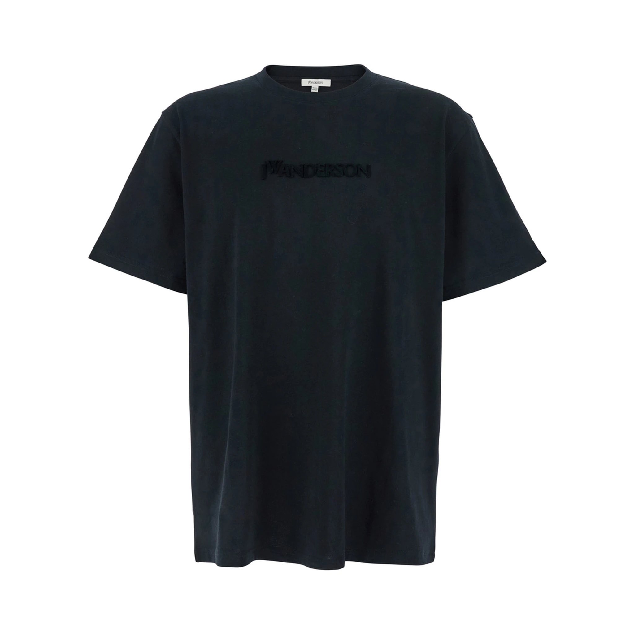 Black Crewneck T-Shirt with Logo Lettering Embroidery on the Front in Cotton Man
