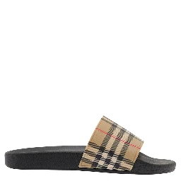 Beige Vintage Check Print Slides Man