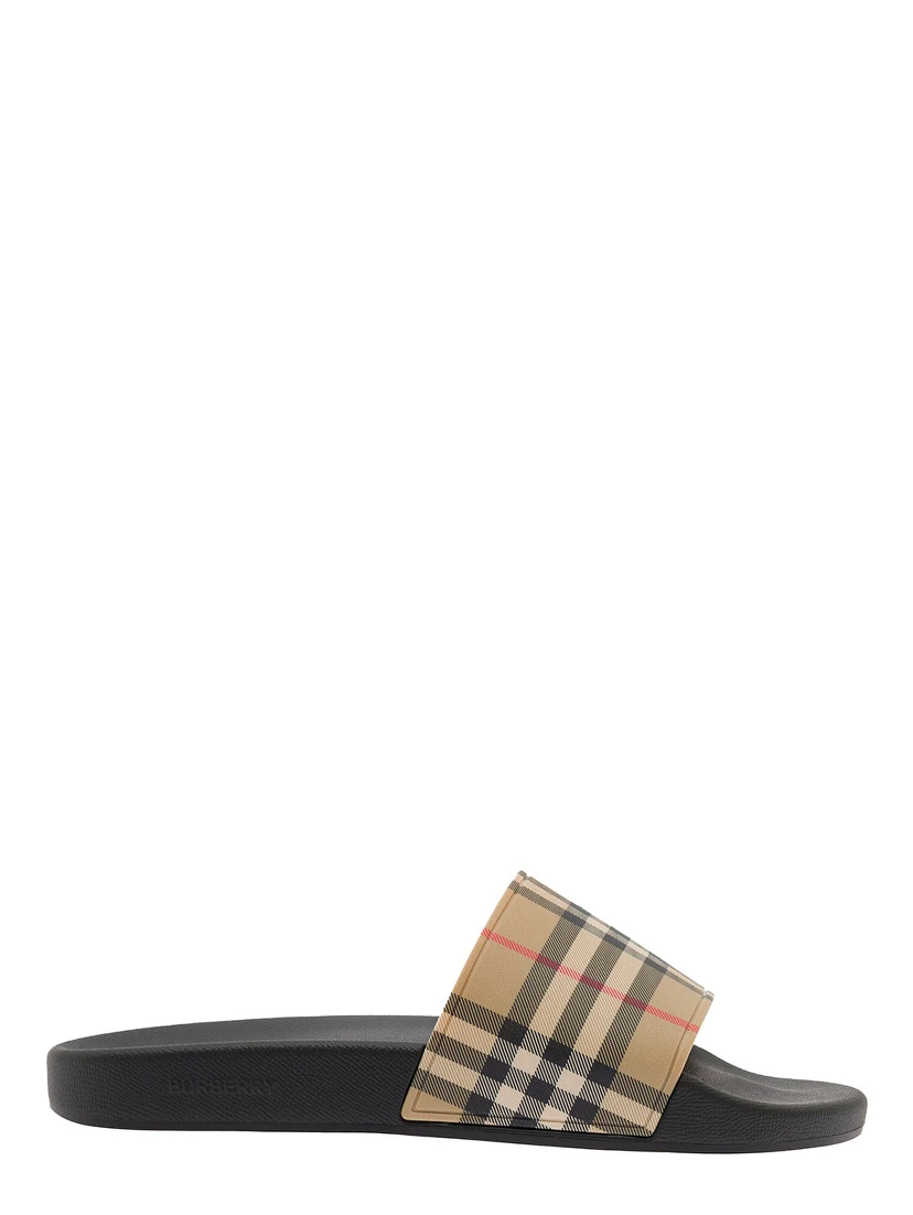 Beige Vintage Check Print Slides Man