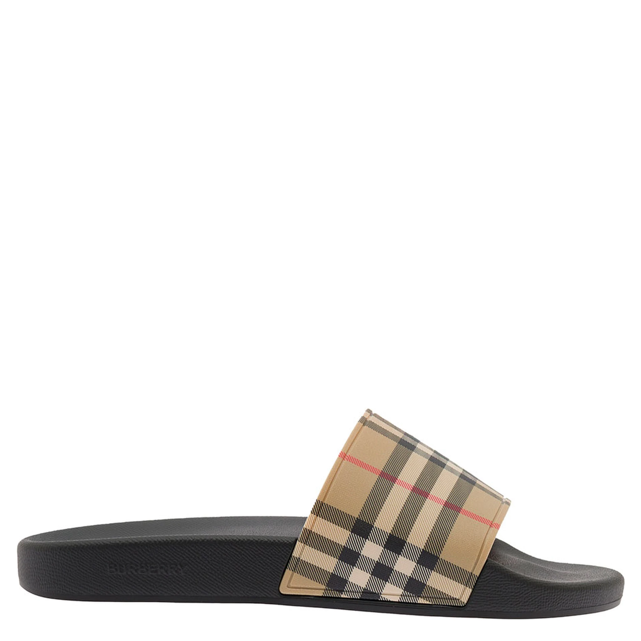 Beige Vintage Check Print Slides Man