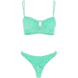 Misty Green Bikini with Fixed Spaghetti Straps and Cut-Out with Ring in Tech Fabric Stretch Woman