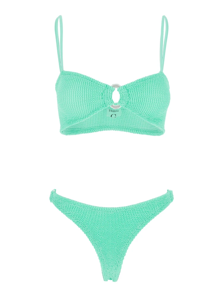 Misty Green Bikini with Fixed Spaghetti Straps and Cut-Out with Ring in Tech Fabric Stretch Woman