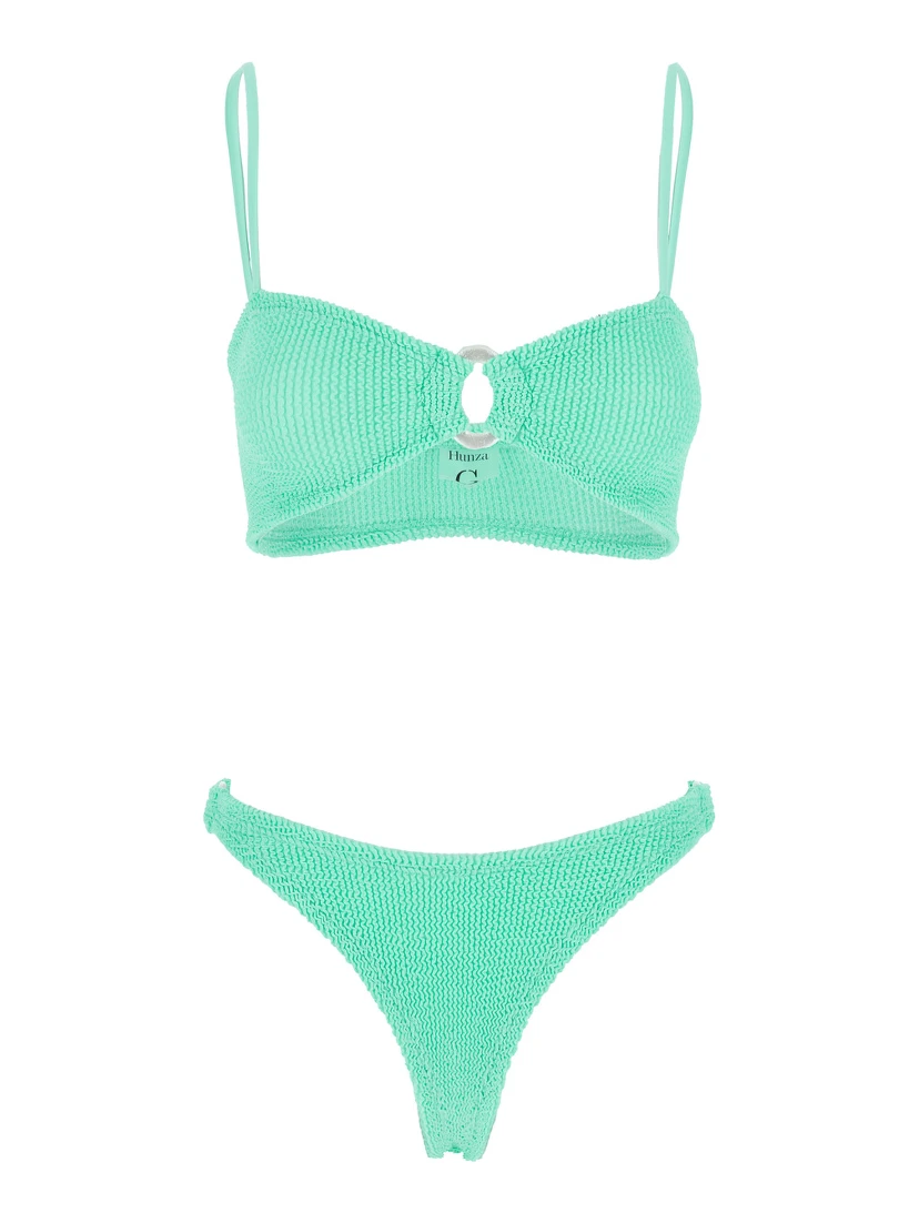 Misty Green Bikini with Fixed Spaghetti Straps and Cut-Out with Ring in Tech Fabric Stretch Woman