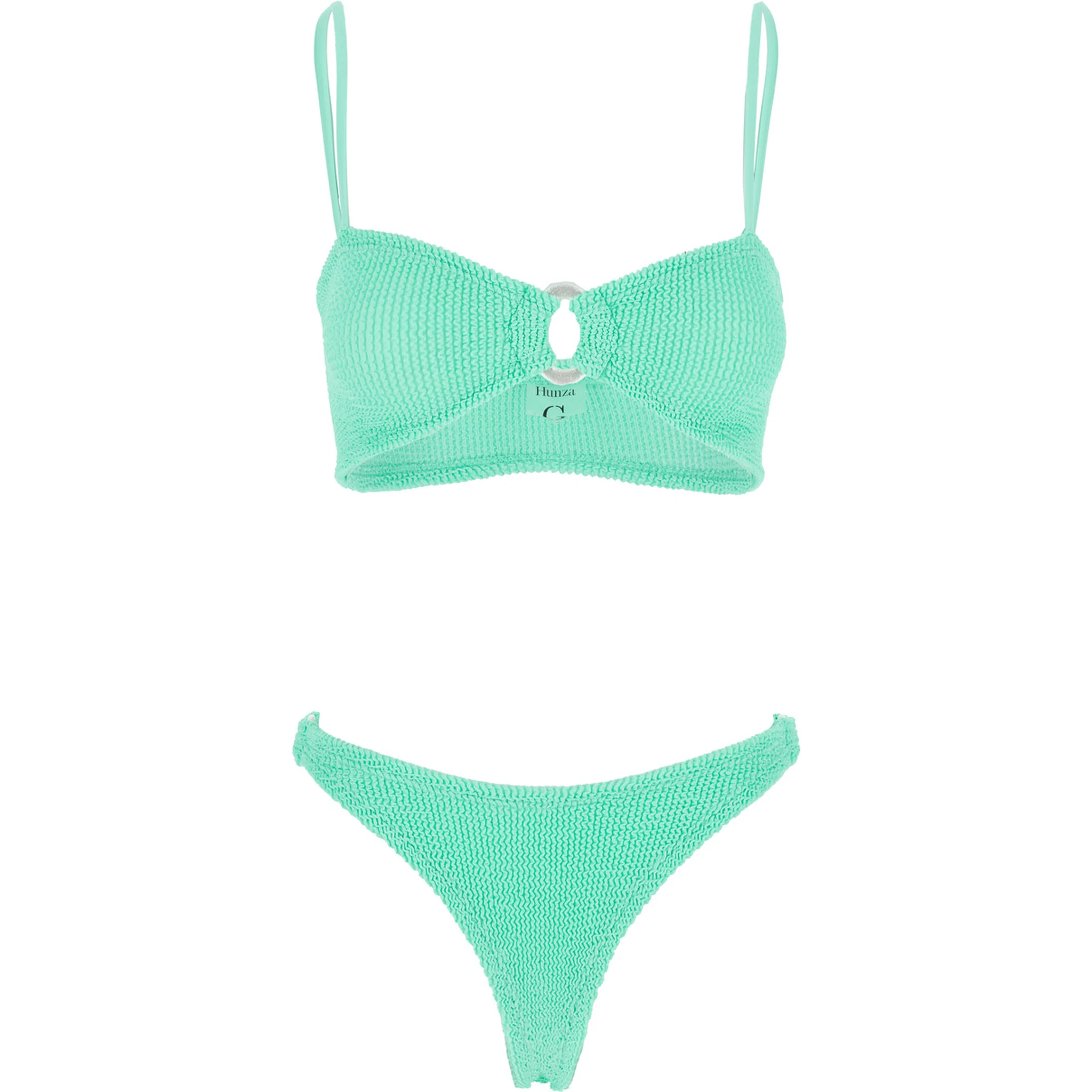 Misty Green Bikini with Fixed Spaghetti Straps and Cut-Out with Ring in Tech Fabric Stretch Woman