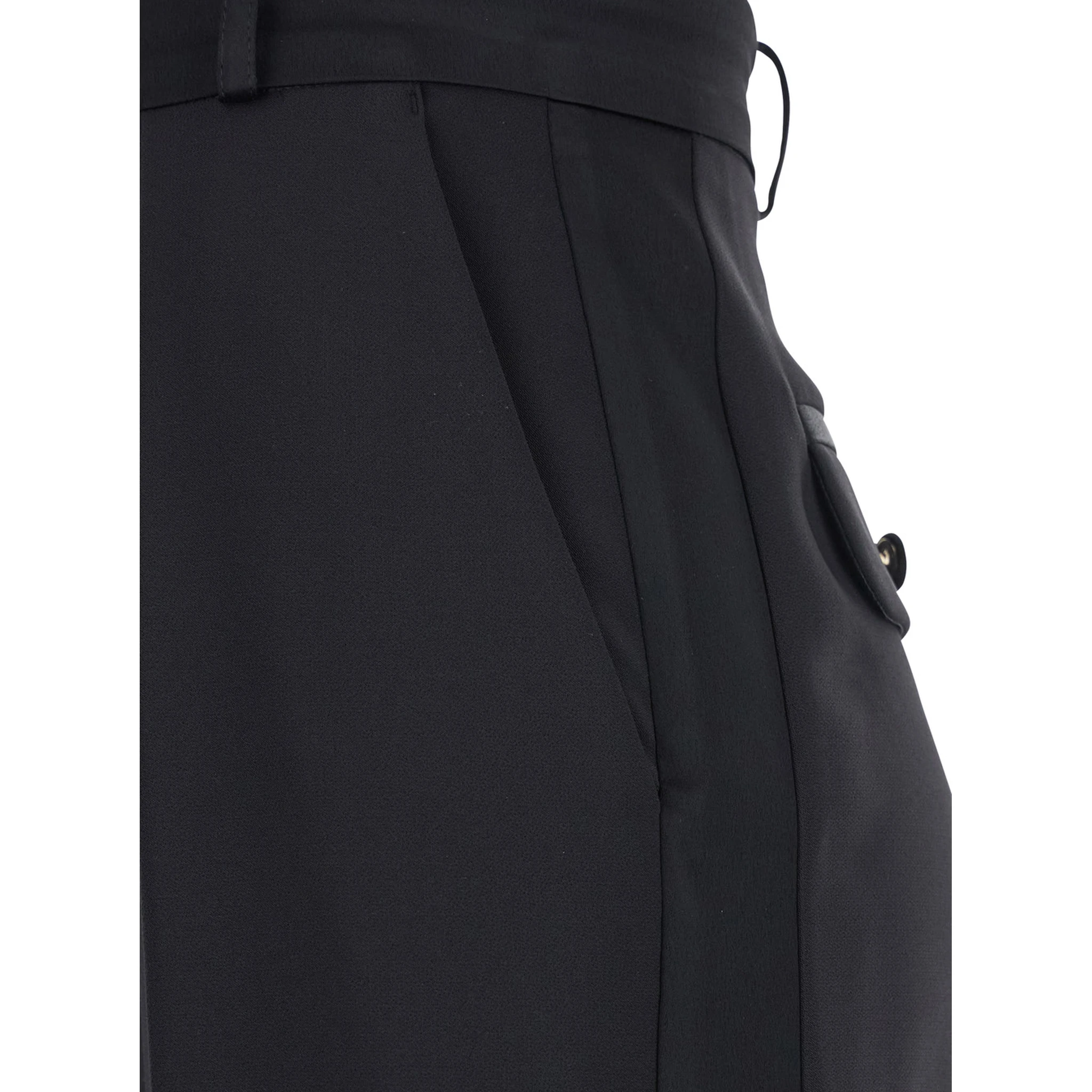 Black Trousers with Pleated Details in Fabric Woman