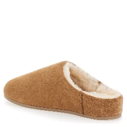 Elea Beige Mules with Logo Lettering on the Side and Shearling Lining in Suede Woman