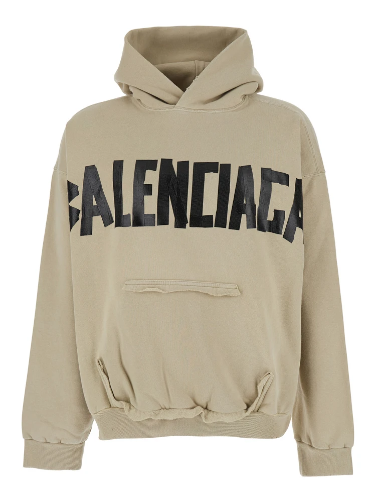 Beige Hoodie with Fixed Hood and Logo Lettering on Front and Rear in Cotton Man