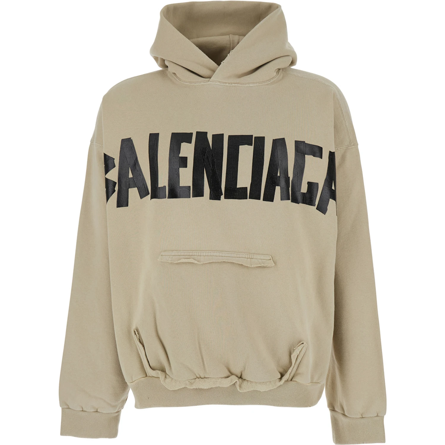 Beige Hoodie with Fixed Hood and Logo Lettering on Front and Rear in Cotton Man