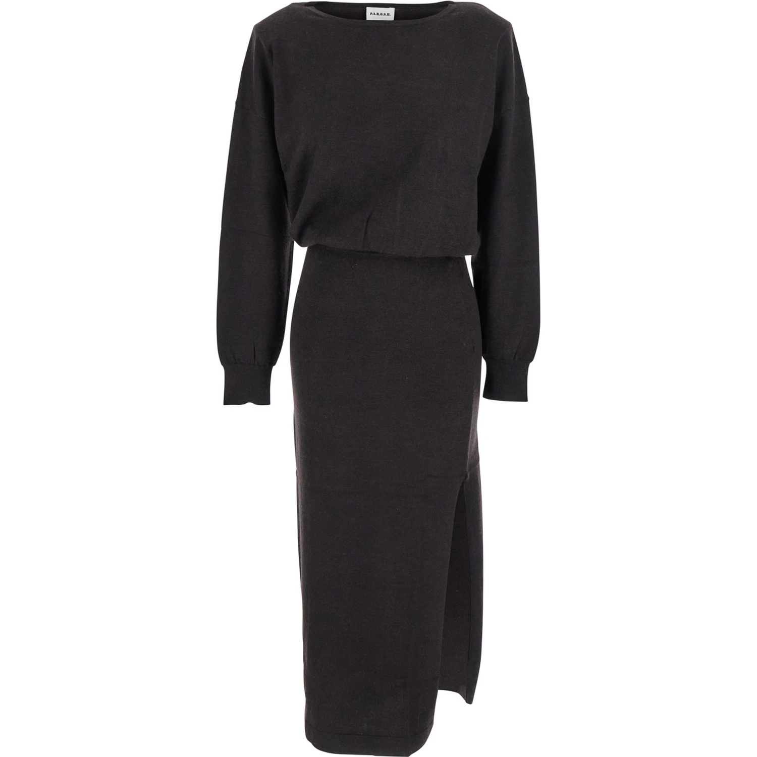 Brown Dress with Boat Neck in Wool and Cashmere Blend Woman