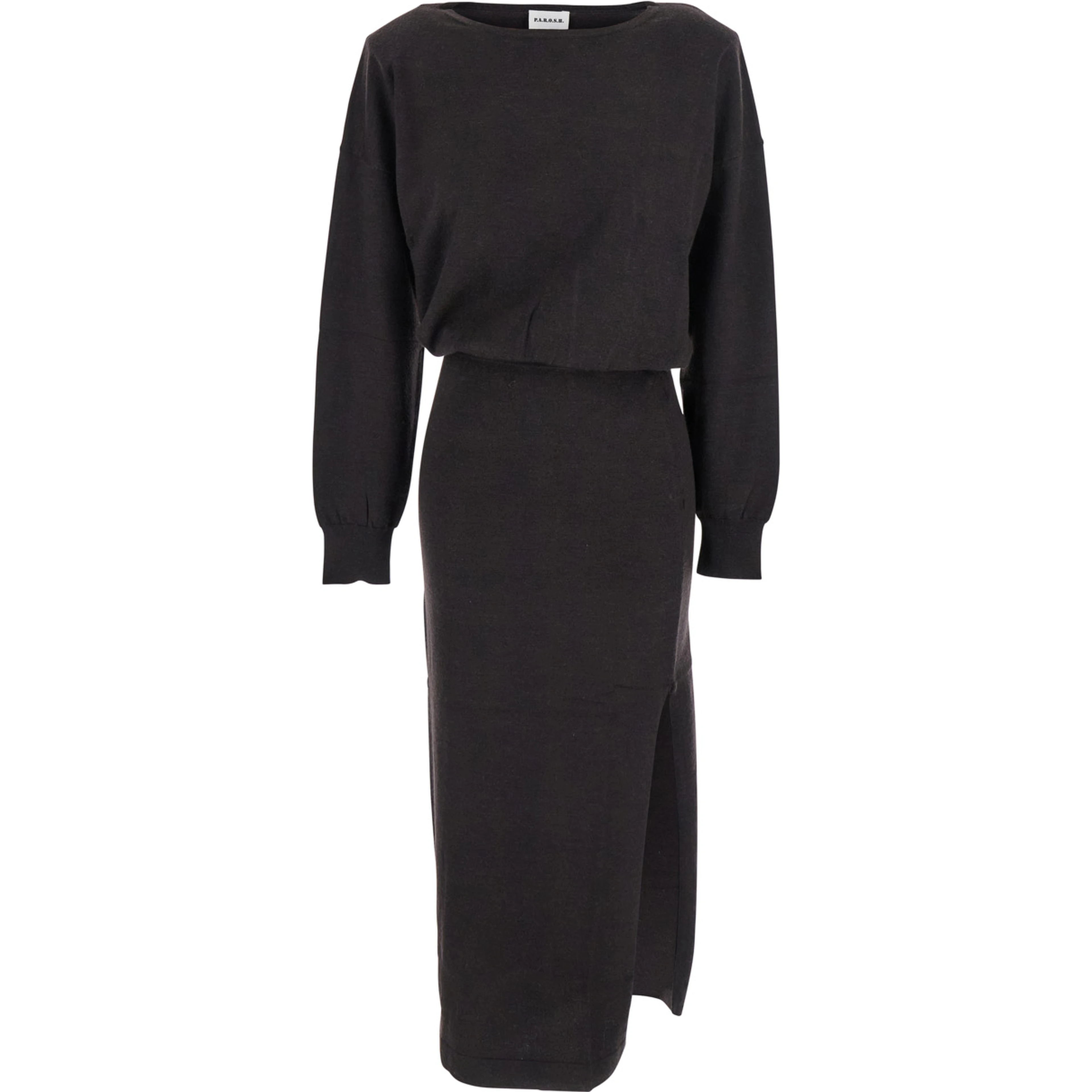 Brown Dress with Boat Neck in Wool and Cashmere Blend Woman