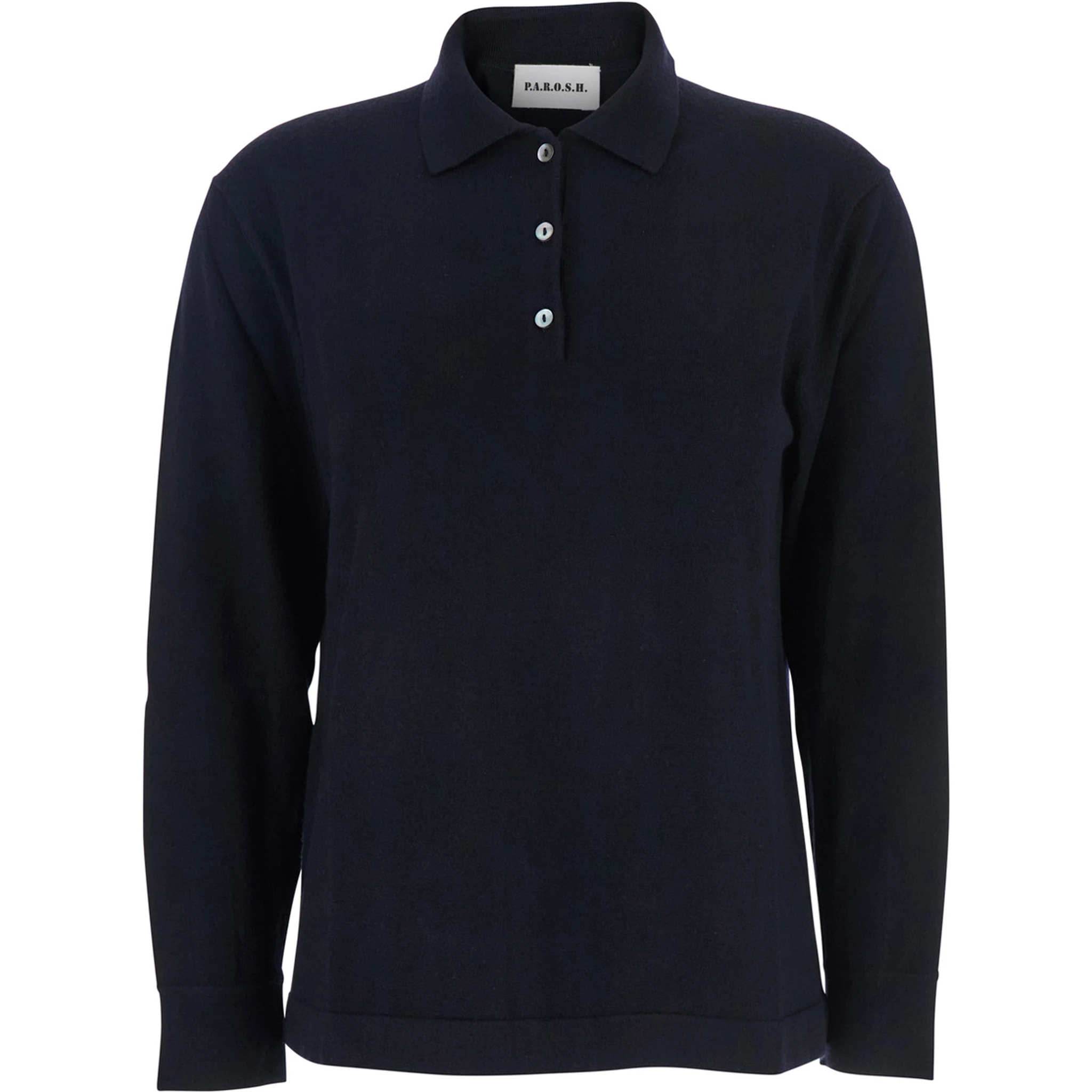 Blue Polo Shirt with Classic Collar and Long Sleeves in Wool Woman