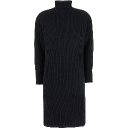 "Ebridi" Ribbed Long Dress in Cashmere in Black Woman