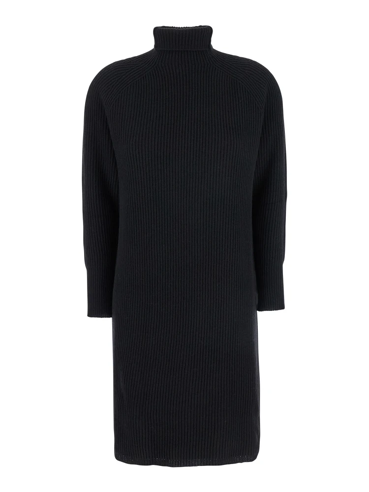 "Ebridi" Ribbed Long Dress in Cashmere in Black Woman