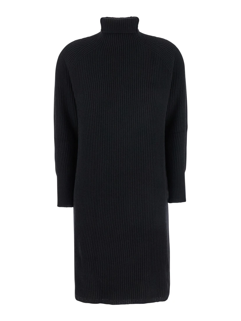 "Ebridi" Ribbed Long Dress in Cashmere in Black Woman