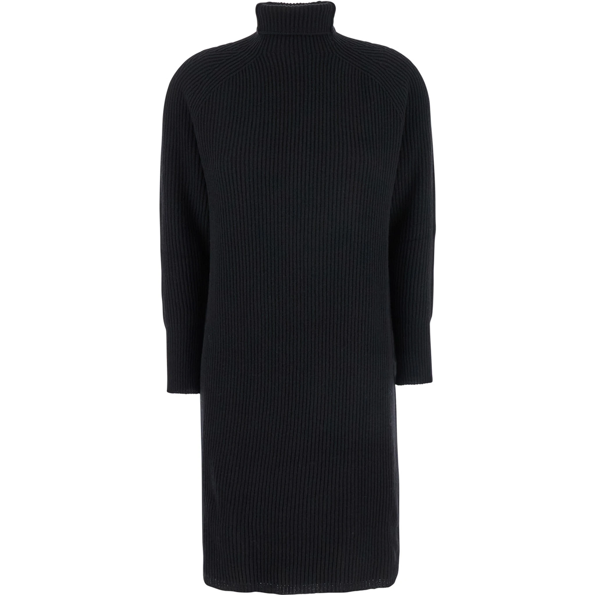 "Ebridi" Ribbed Long Dress in Cashmere in Black Woman
