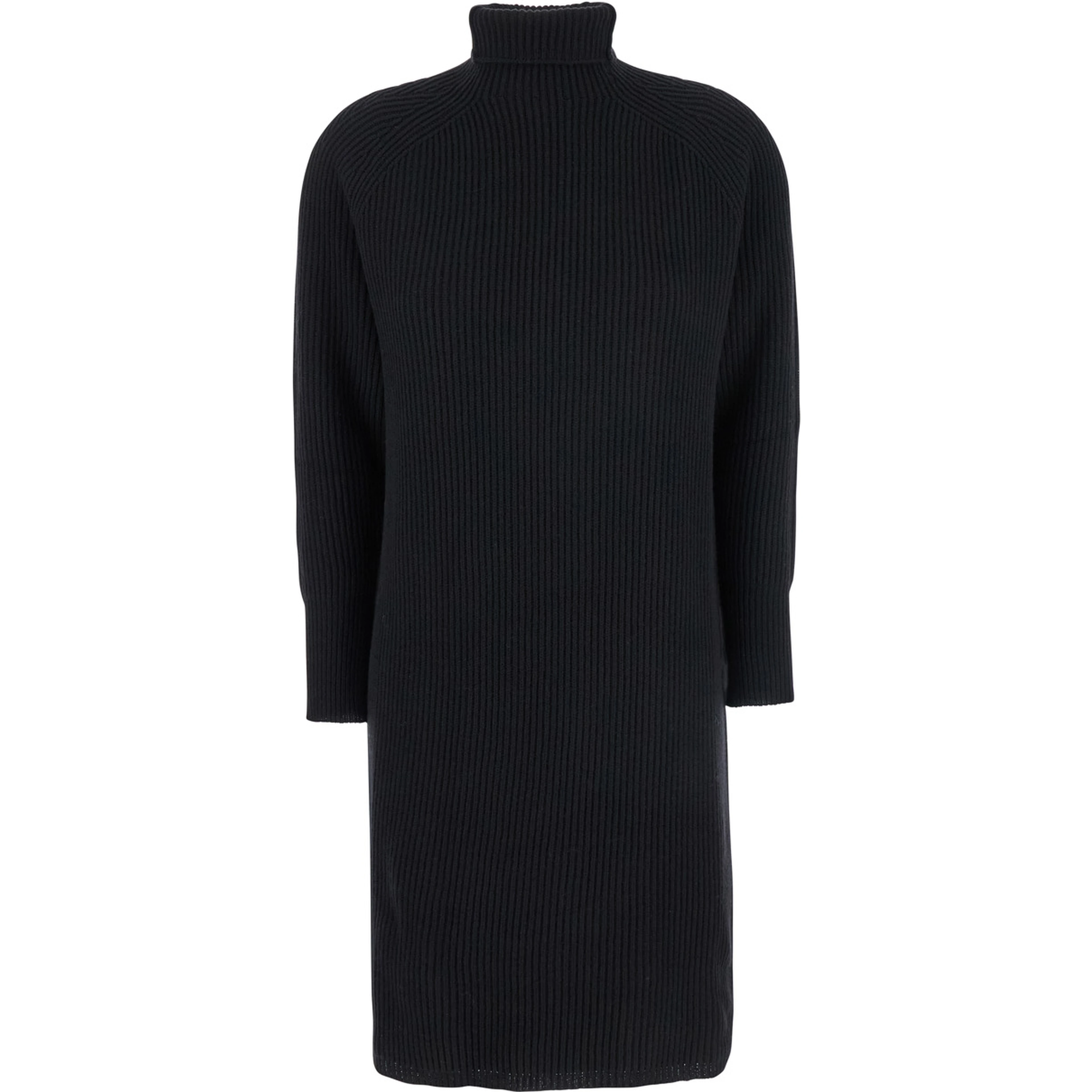 "Ebridi" Ribbed Long Dress in Cashmere in Black Woman