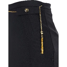 Black Skirt with Metallic Pendant and Patch Pockets in Fabric Woman