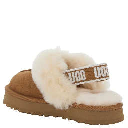 Disquette Beige Mule with Fur and Logo on Back in Suede Girl